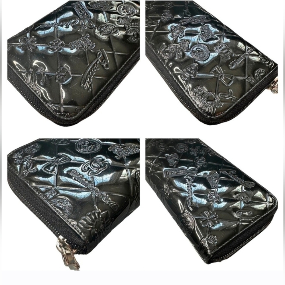 CHANEL Precious Symbols Black Patent Quilted Leather Zippy Wallet - Picture 3 of 13